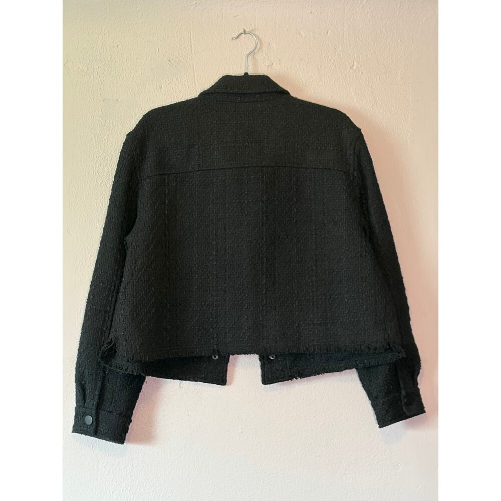 House of Harlow 1960 Black Tweed Cropped Jacket Wool Blend Medium Raw Hem - Picture 2 of 4